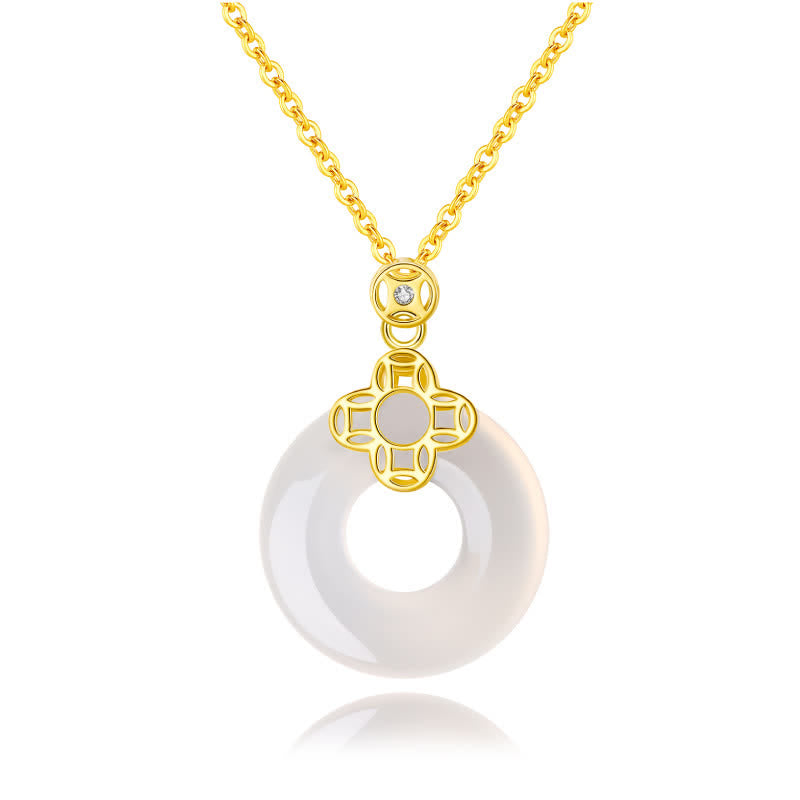 Buddha Stones 925 Sterling Silver Chalcedony Coin Peace Buckle Positive Necklace Pendant - image 4