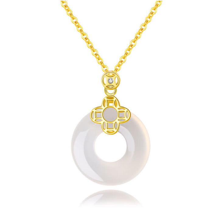 Buddha Stones 925 Sterling Silver Chalcedony Coin Peace Buckle Positive Necklace Pendant - image 4