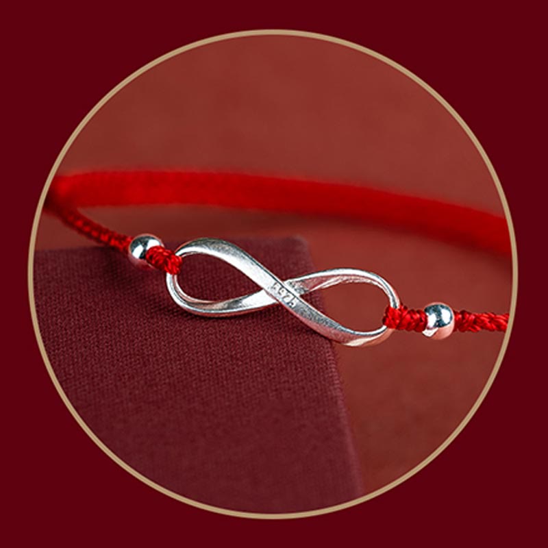 Buddha Stones 925 Sterling Silver Endless Knot Protection Luck Red String Bracelet Anklet - image 9