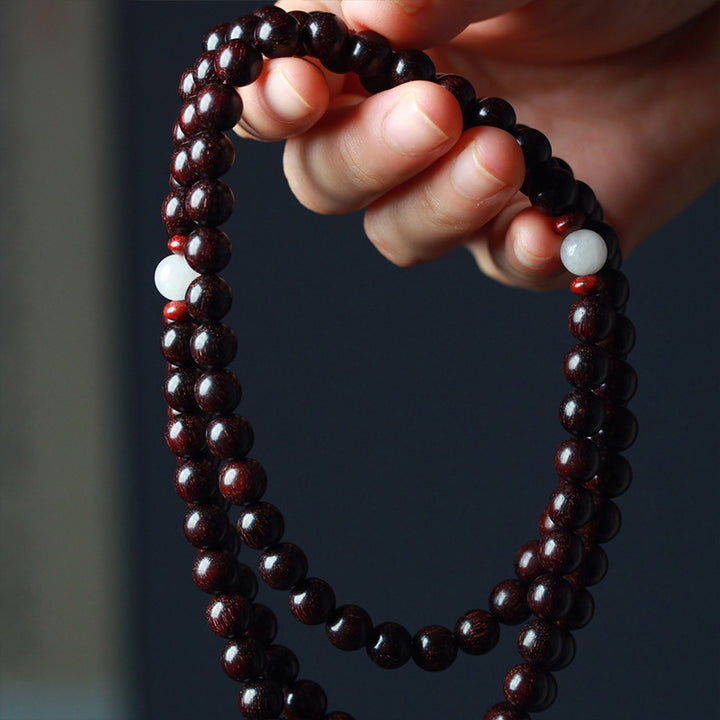 Buddha Stones Tibetan Small Leaf Red Sandalwood Lotus Mala Balance Bracelet - image 3