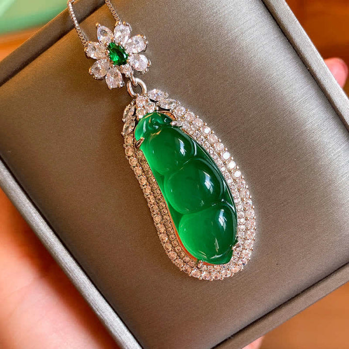 Fortune Bean Cyan Jade Luck Necklace Pendant - image 7