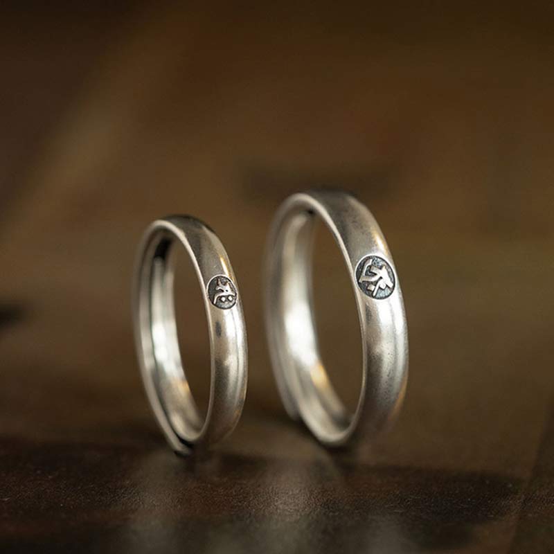 Buddha Stones 925 Sterling Silver Chinese Zodiac Natal Buddha Blessing Couple Ring - image 2