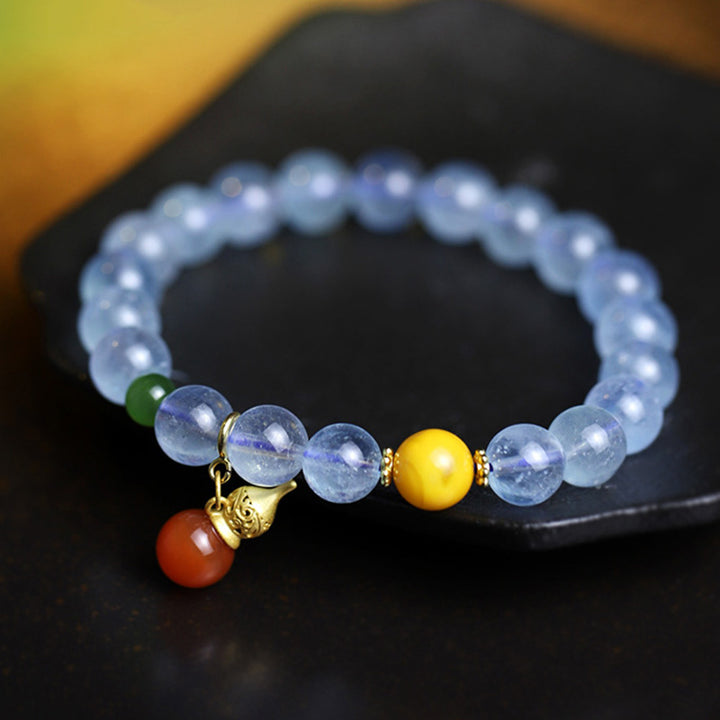 Buddha Stones Aquamarine Red Agate Peace Gourd Charm Bracelet - image 7