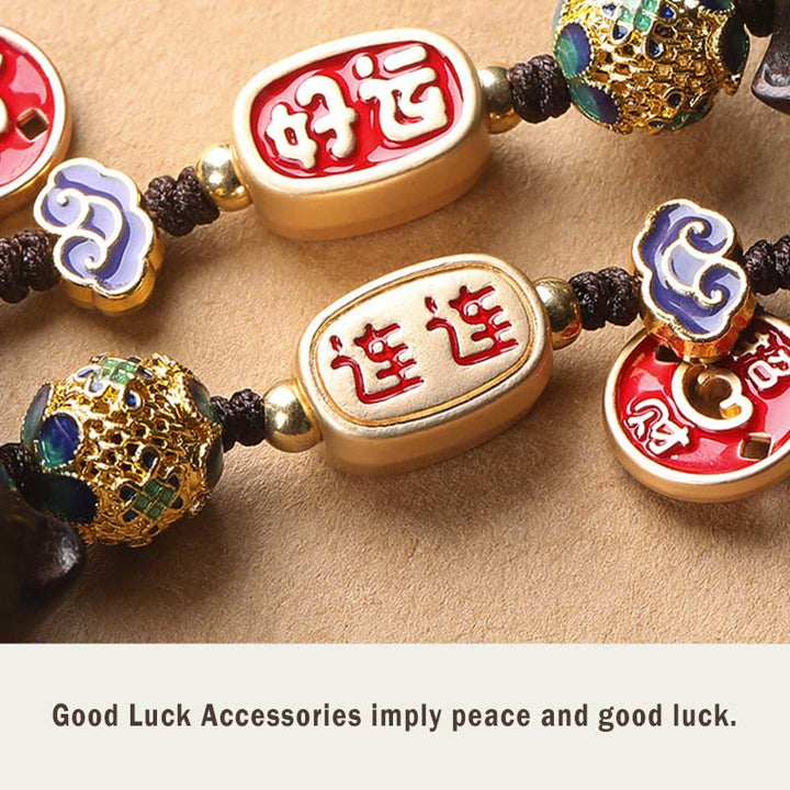 Buddha Stones Ebony Wood Lucky Cat Auspicious Cloud Peace Key Chain Phone Hanging Decoration - image 12