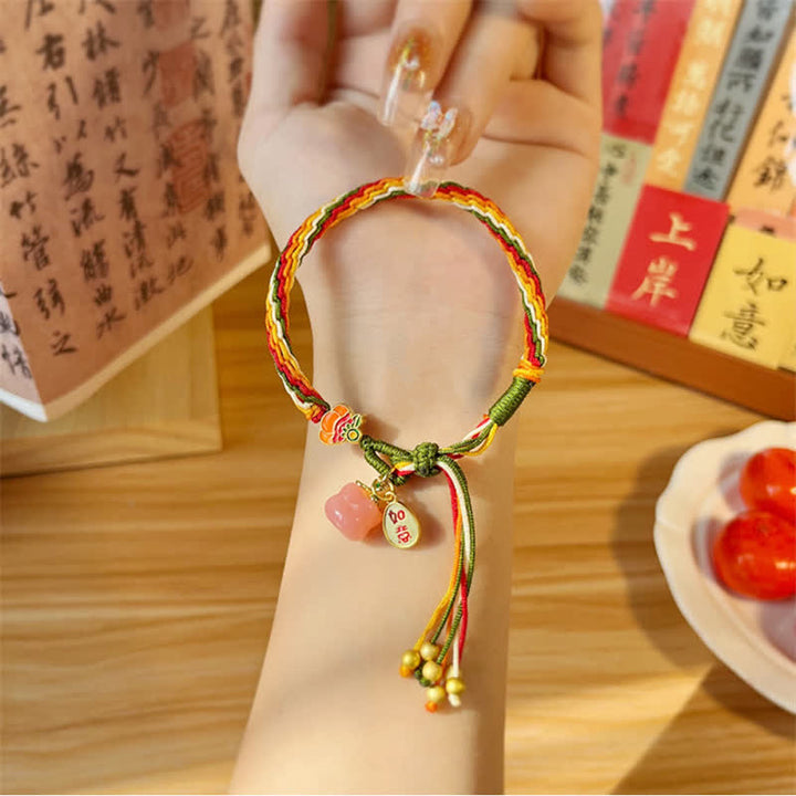 Buddha Stones Persimmon Red Agate Strength Reincarnation Knot Braid String Bracelet - image 5