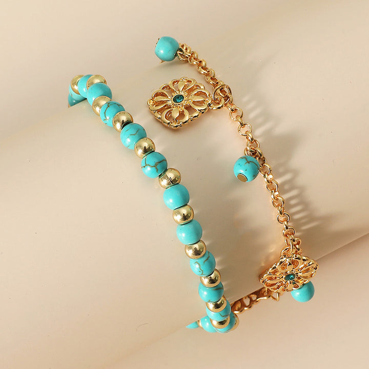 2Pcs Turquoise Stone Flower Protection Bracelet Anklet - image 4