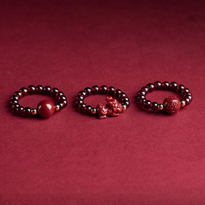 Buddha Stones Garnet Cinnabar Lucky Bead PiXiu Om Mani Padme Hum Rose Protection Ring - image 1