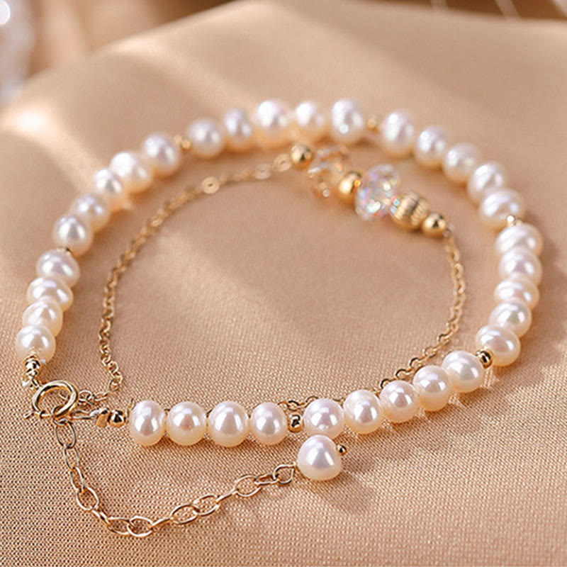 Buddha Stones 925 Sterling Silver Plated 14k Gold Natural Pearl Crystal Healing Double Layer Bracelet - image 6