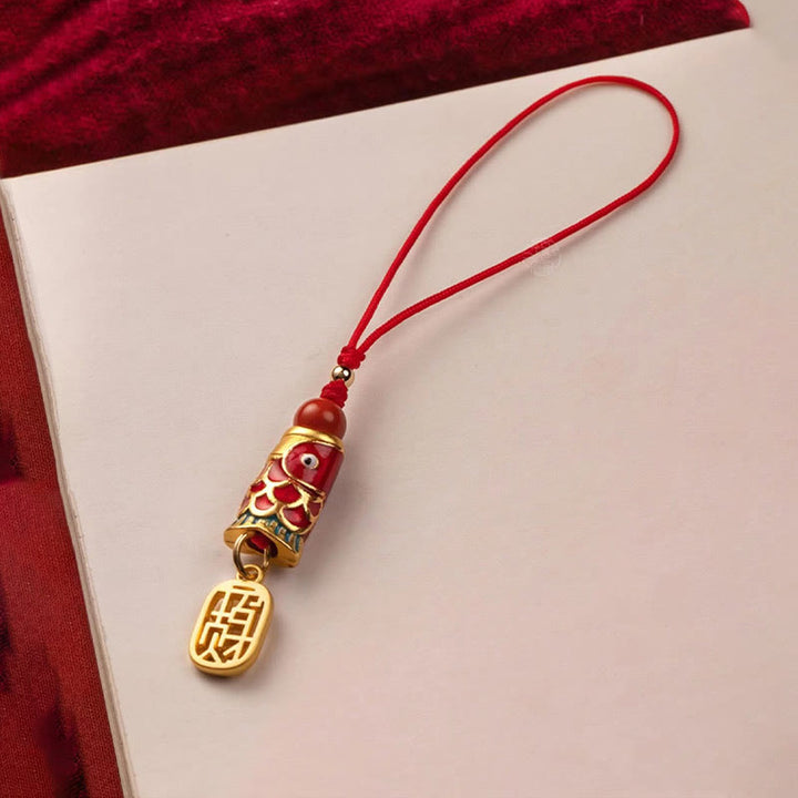 Buddha Stones Koi Fish Cinnabar Attracting Wealth Wish Ruyi Charm Luck Phone Hanging Decoration - image 6