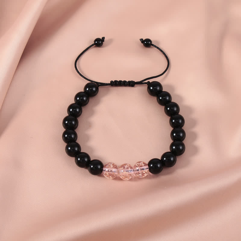 Buddha Stones Black Obsidian Luminous Glowstone Strength Bracelet - Pink - image 11