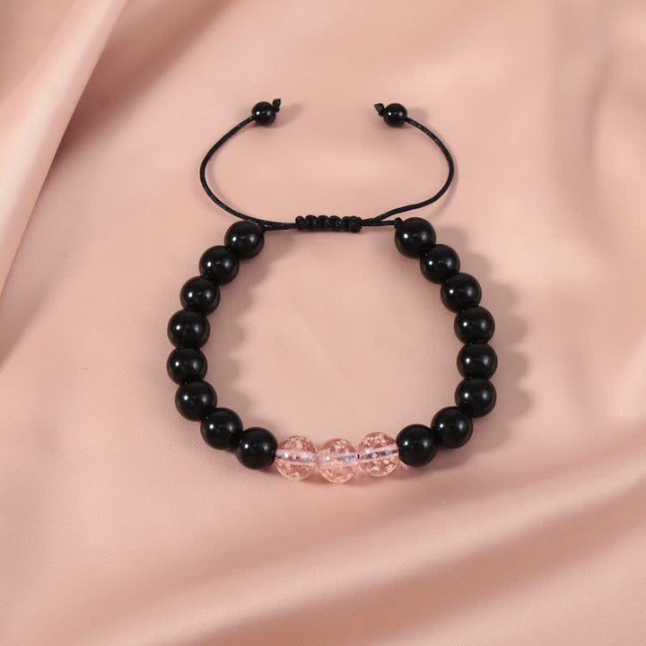 Buddha Stones Black Obsidian Luminous Glowstone Strength Bracelet - Pink - image 11