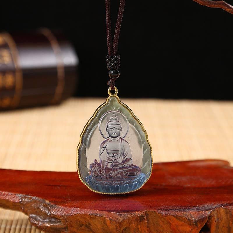Buddha Stones Tibetan Buddha Liuli Crystal Serenity Necklace Pendant - Blue Buddha - image 8