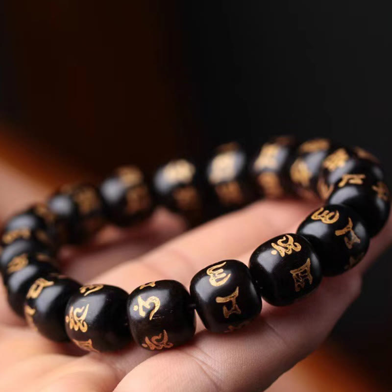 Buddha Stones Tibetan Ebony Wood Om Mani Padme Hum Engraved Peace Bracelet - image 2