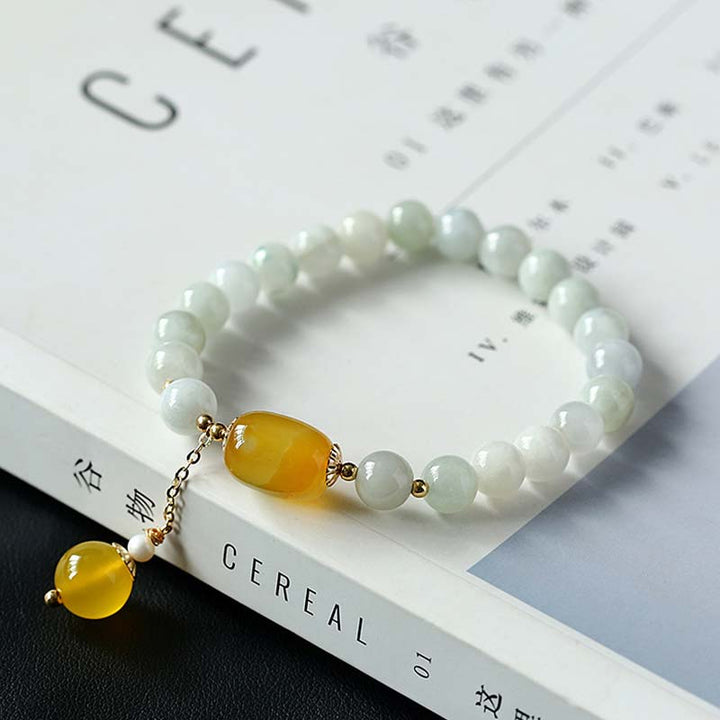 Buddha Stones Natural White Jade Agate Protection Bracelet - image 4