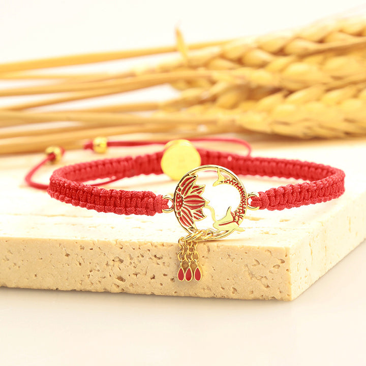 Buddha Stones Tibetan Handmade Lotus Koi Fish Lucky Red String Bracelet - image 2