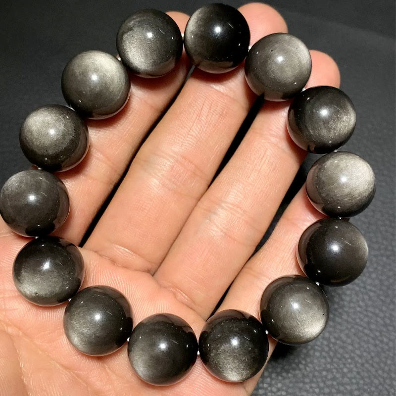 Buddha Stones Natural Silver Sheen Obsidian Soothing Protection Bracelet - image 19