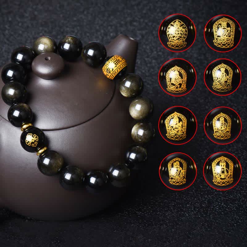 Buddha Stones Chinese Zodiac Natal Buddha Gold Sheen Obsidian Wealth Protection Bracelet - image 22