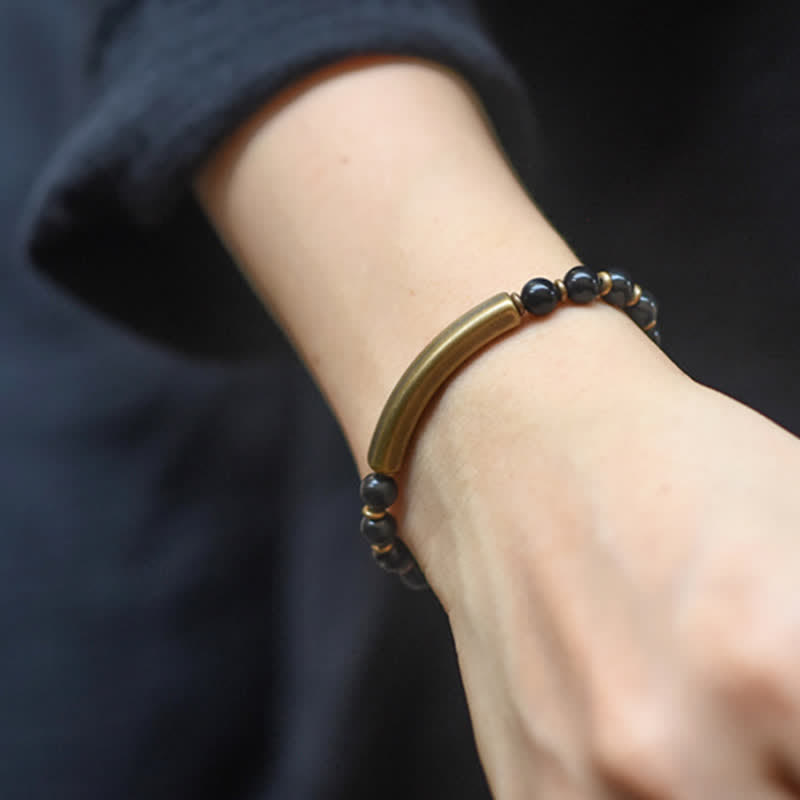 Buddha Stones Red Jasper Moss Agate Black Obsidian Crystal Copper Peace Couple Bracelet - image 20