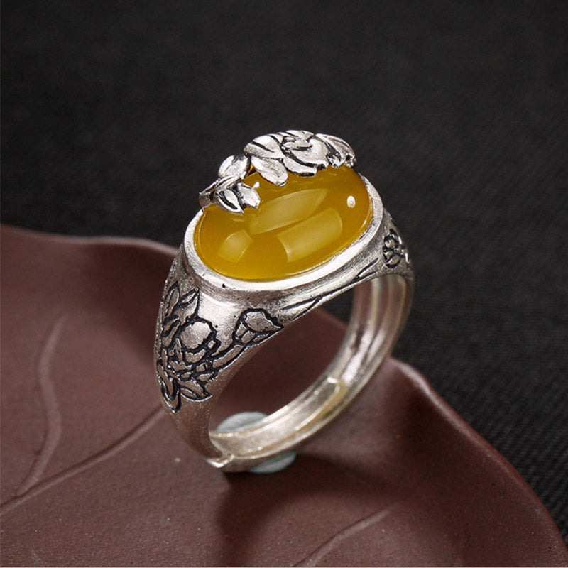 Buddha Stones Citrine Lotus Blessing Protection Adjustable Ring - image 1
