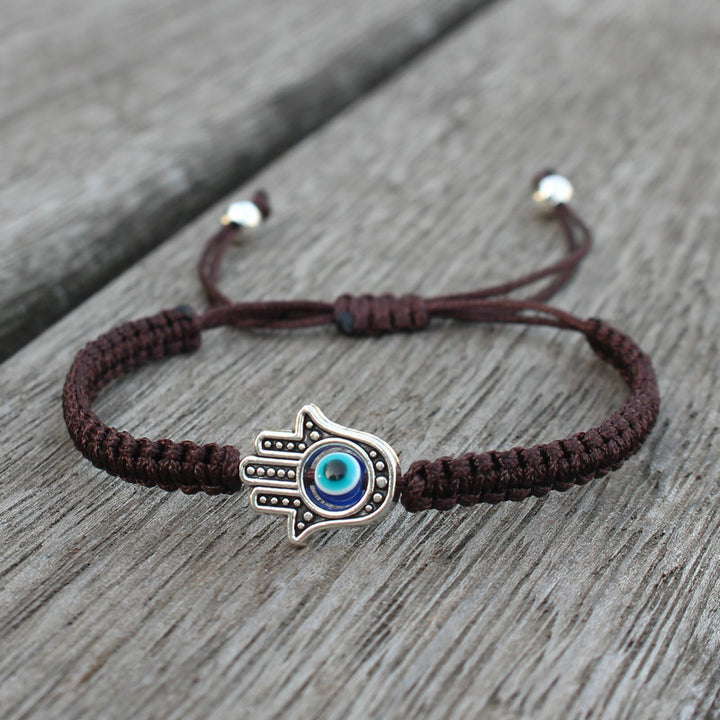 Buddha Stones Handmade Hamsa Symbol Protection Luck String Bracelet - Brown(Bracelet Size 16-24cm) - image 8