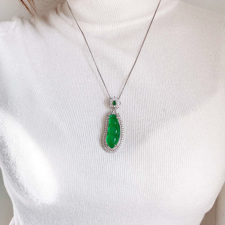 Fortune Bean Cyan Jade Luck Necklace Pendant - image 2