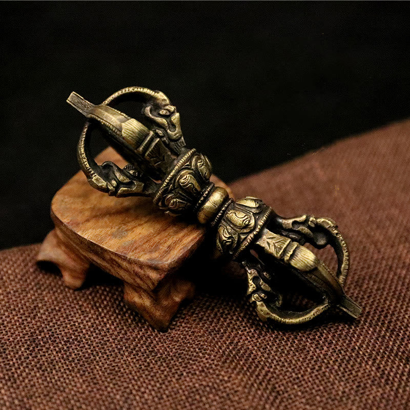 Buddha Stones Handmade Nepal Five Prong Three Prong Vajra Dorje Strength Copper Decoration - Bronze Five Prong Vajra Dorje-11cm - image 1