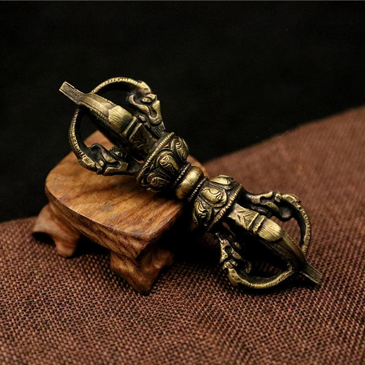 Buddha Stones Handmade Nepal Five Prong Three Prong Vajra Dorje Strength Copper Decoration - Bronze Five Prong Vajra Dorje-11cm - image 1
