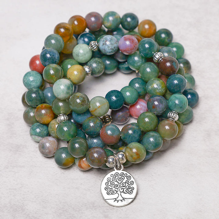 Buddha Stones 108 Mala Beads Indian Agate Lotus OM Buddha Tree of life Positive Calm Bracelet - image 7