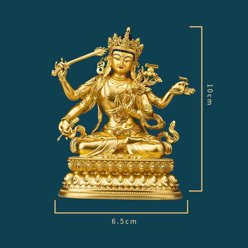 Buddha Stones Four-armed Manjusri Bodhisattva Gold Figurine Compassion Serenity Copper Statue Home Decoration - image 9