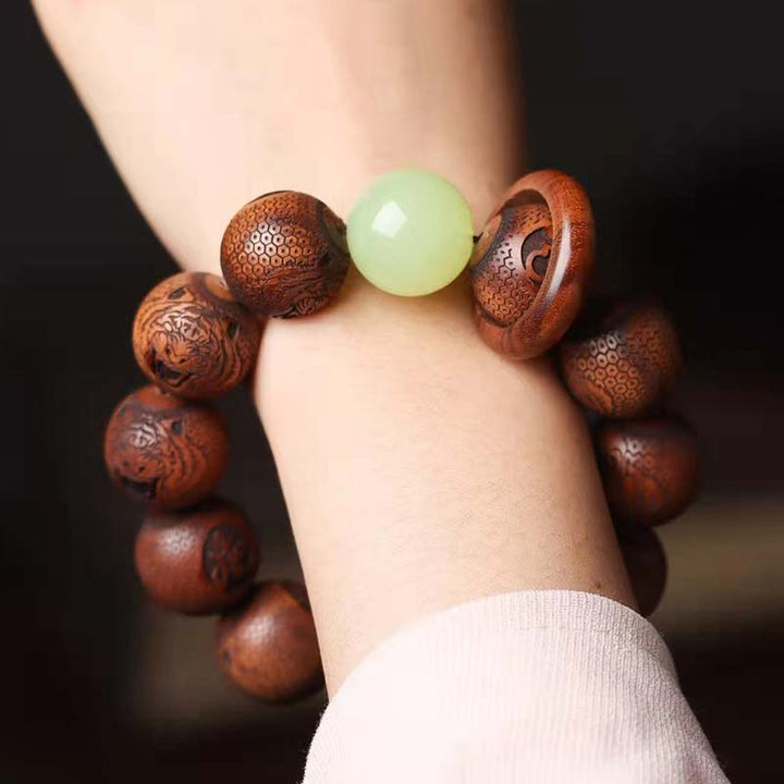 Buddha Stones Tibetan Rosewood Engraving Tiger Protection Bracelet - image 3