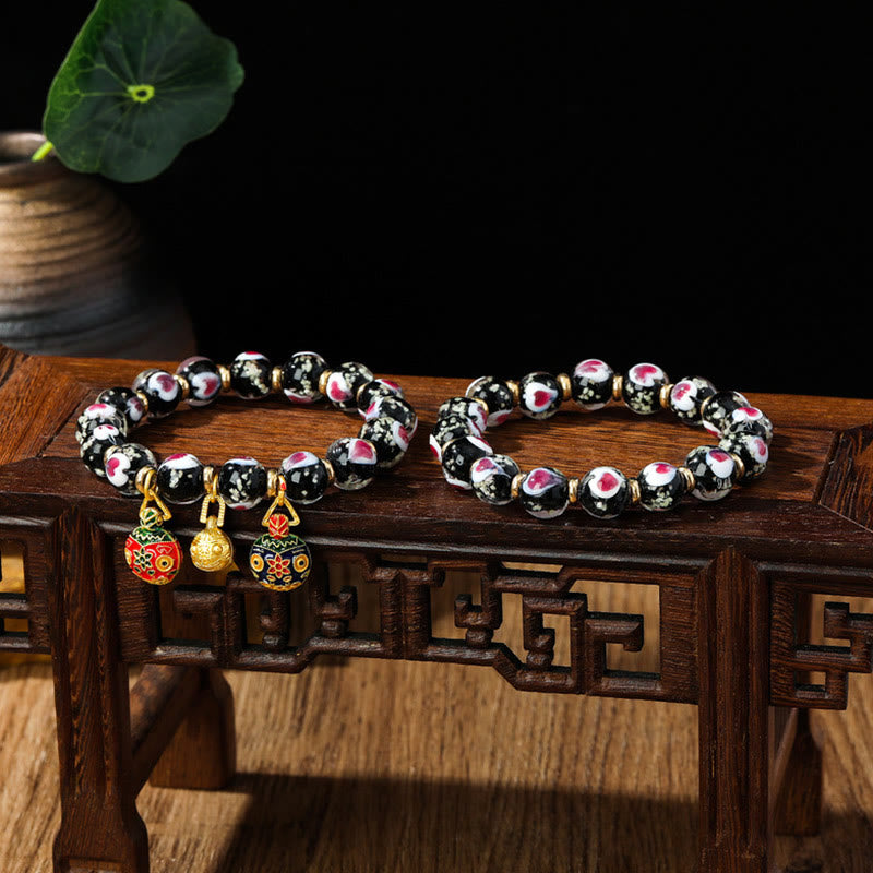 Buddha Stones Gold Swallowing Beast Family Pink Love Heart Luminous Fluorescent Liuli Glass Bead Bracelet - image 13