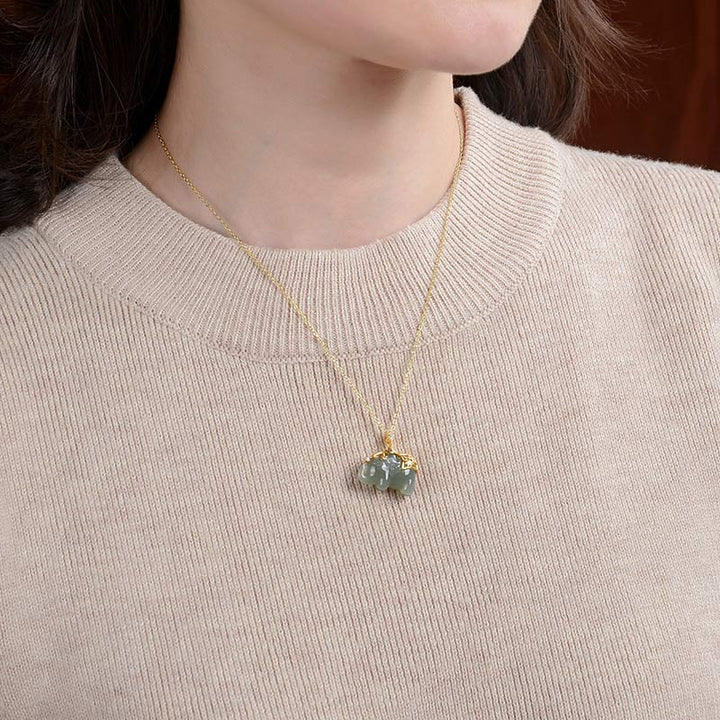 Buddha Stones 925 Sterling Silver Jade Elephant Blessing Fortune Necklace Chain Pendant - image 2