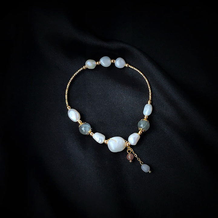 Buddha Stones Pearl Moonstone Strawberry Quartz Bead Optimism Bracelet - image 3