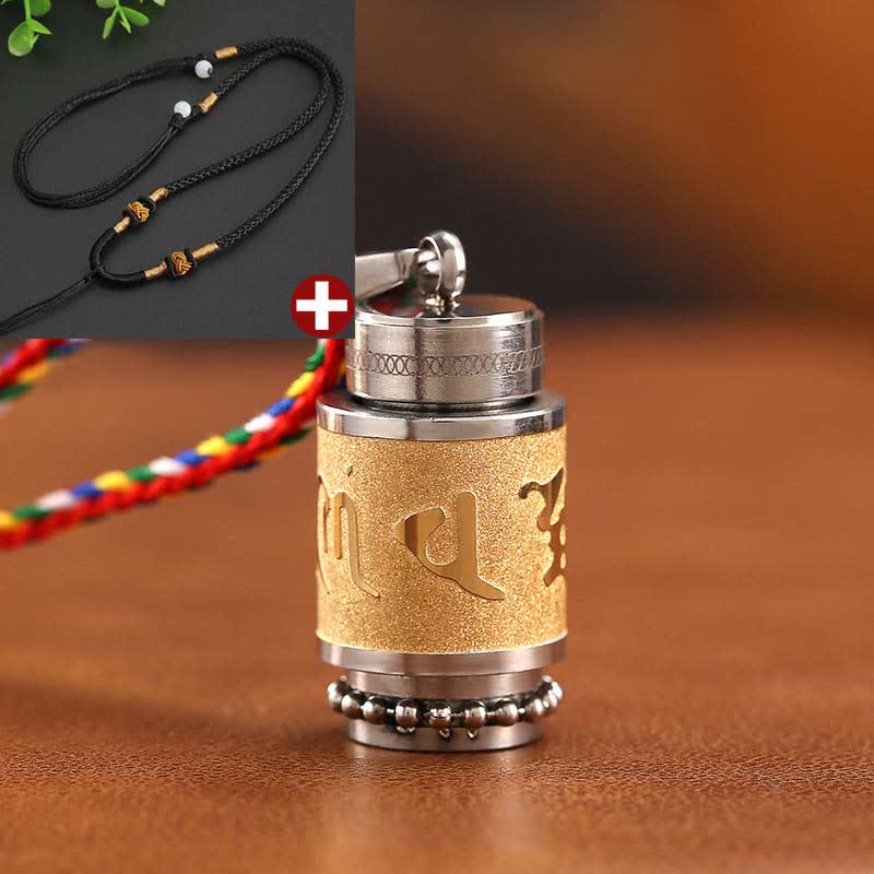 Buddha Stones Tibet Om Mani Padme Hum Shurangama Mantra Titanium Steel Wisdom Amulet Necklace Pendant - 1.4*2.4cm - Gold - Black String - image 22