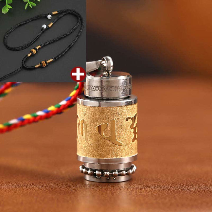 Buddha Stones Tibet Om Mani Padme Hum Shurangama Mantra Titanium Steel Wisdom Amulet Necklace Pendant - 1.4*2.4cm - Gold - Black String - image 22