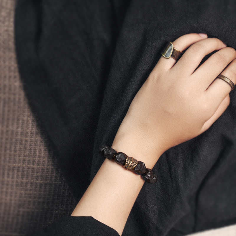 Buddha Stones Ebony Wood Copper Peace Balance Couple Bracelet - image 2