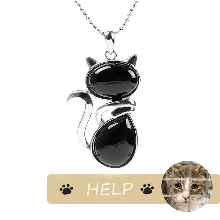 "Save A Cat" Cute Cat Pattern Natural Crystal Protection Cat-Loving Pendant Necklace - Black Onyx - image 9