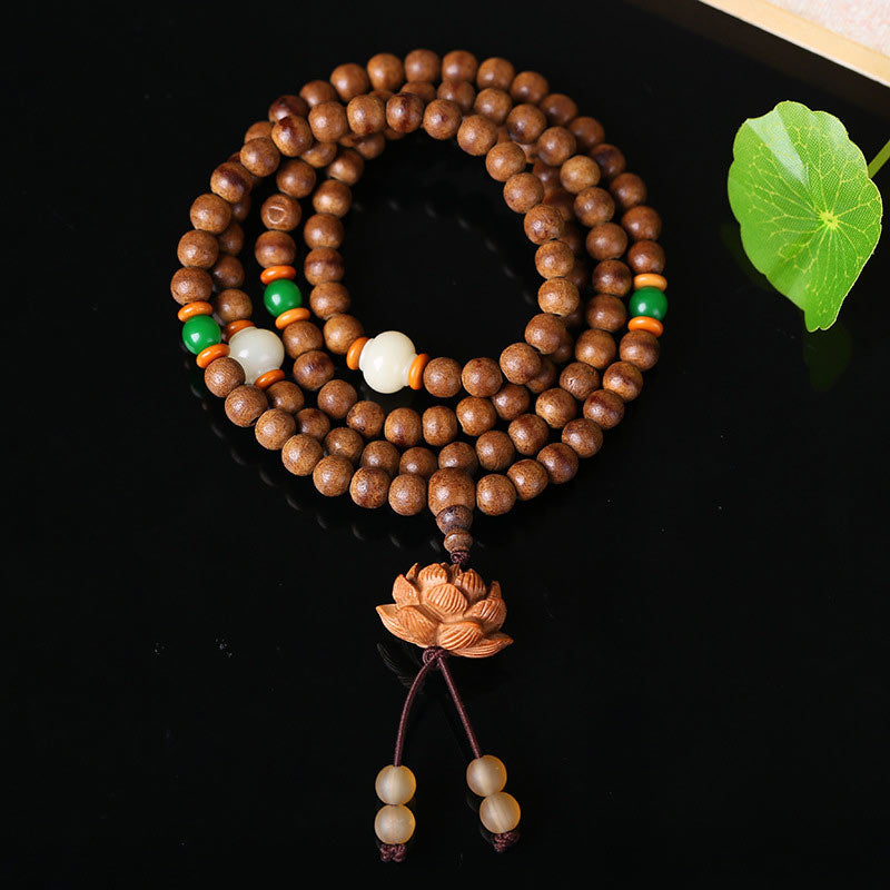 Buddha Stones 108 Mala Beads Peach Wood Bodhi Seed Lotus Prayer Meditation Bracelet - image 3