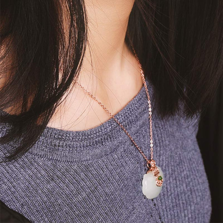 925 Sterling Silver White Jade Blessing Happiness Necklace Chain Pendant - image 5