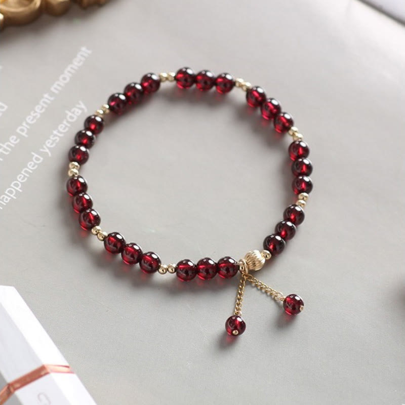 Buddha Stones 14K Gold Plated Alloy Natural Garnet Calm Bracelet - image 2