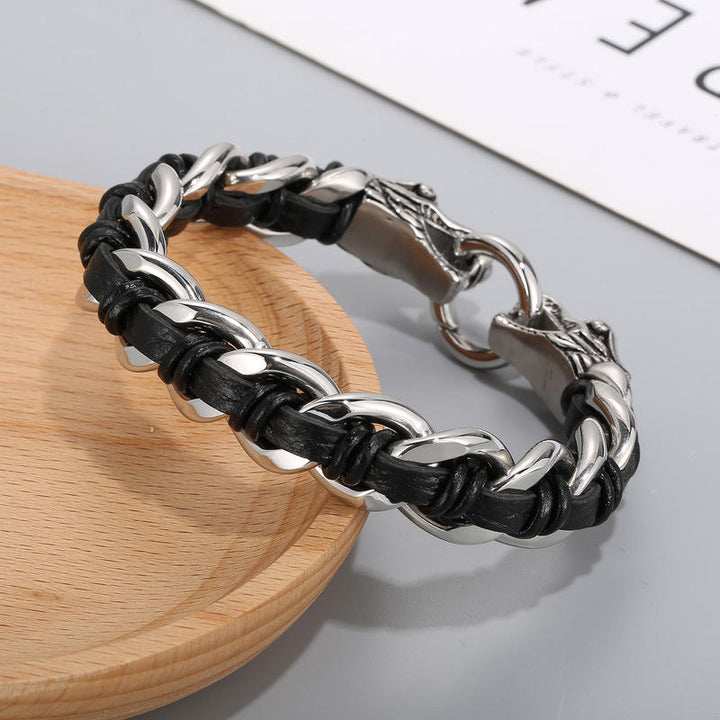 Buddha Stones Dragon Leather Titanium Steel Protection Luck Braided Bracelet - image 4