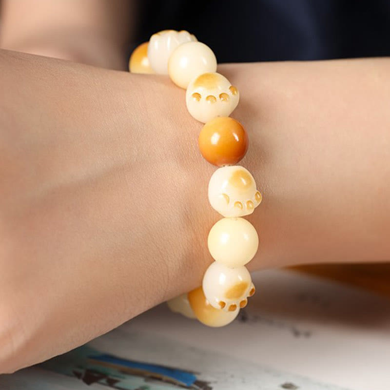 Buddha Stones Natural Bodhi Seed Sandalwood Lucky Cute Cat Head Paw Claw Peace Bracelet - image 18