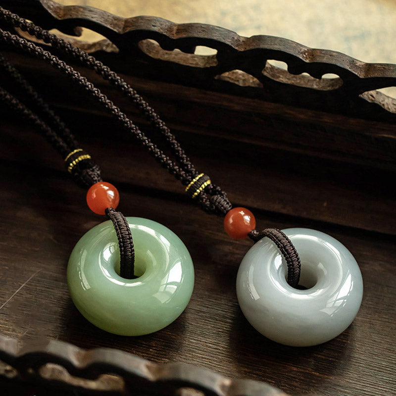 Buddha Stones Natural Round Jade Gray Jade Peace Buckle Luck Necklace Pendant - image 3