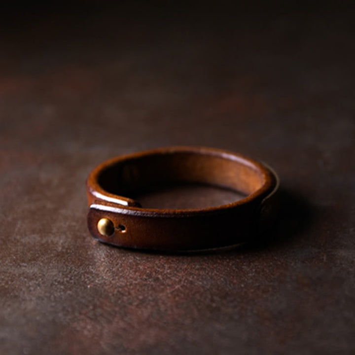 Buddha Stones Vintage Handmade Texture Copper Brass Leather Wealth Bracelet Bangle - image 4