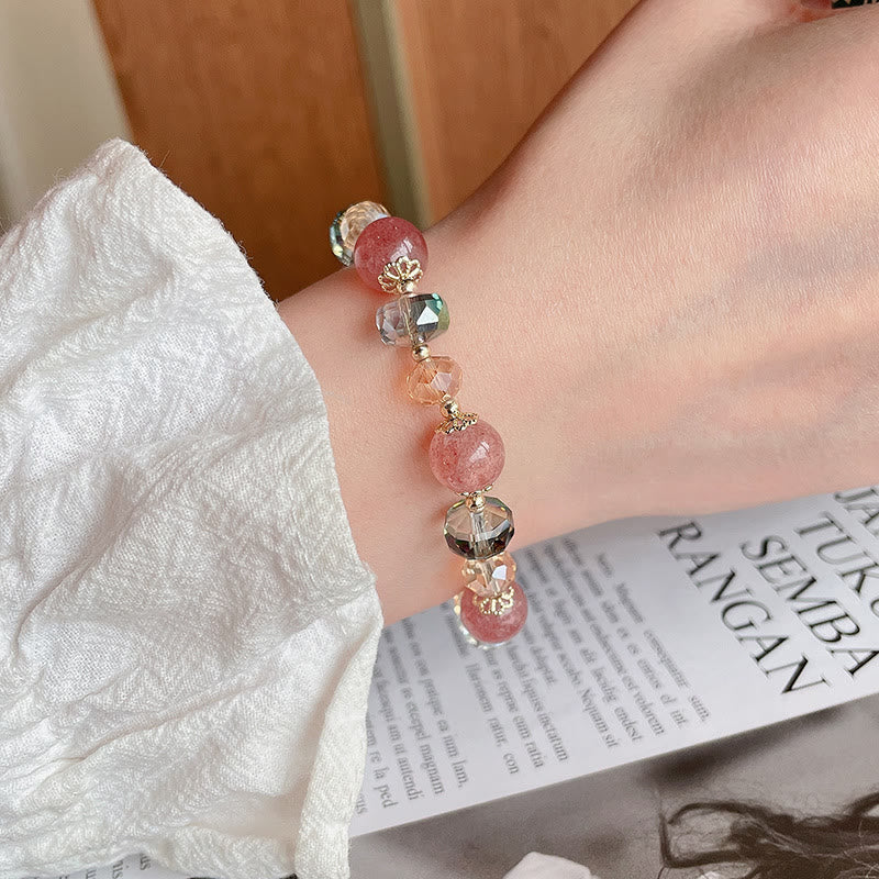Buddha Stones Natural Strawberry Quartz Colorful Crystal Positive Bracelet - image 9