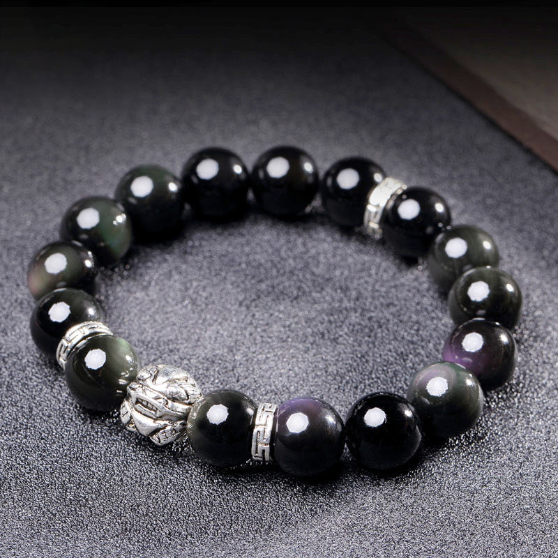 FengShui Natural Rainbow Obsidian PiXiu Blessing Bracelet - 14mm - image 0
