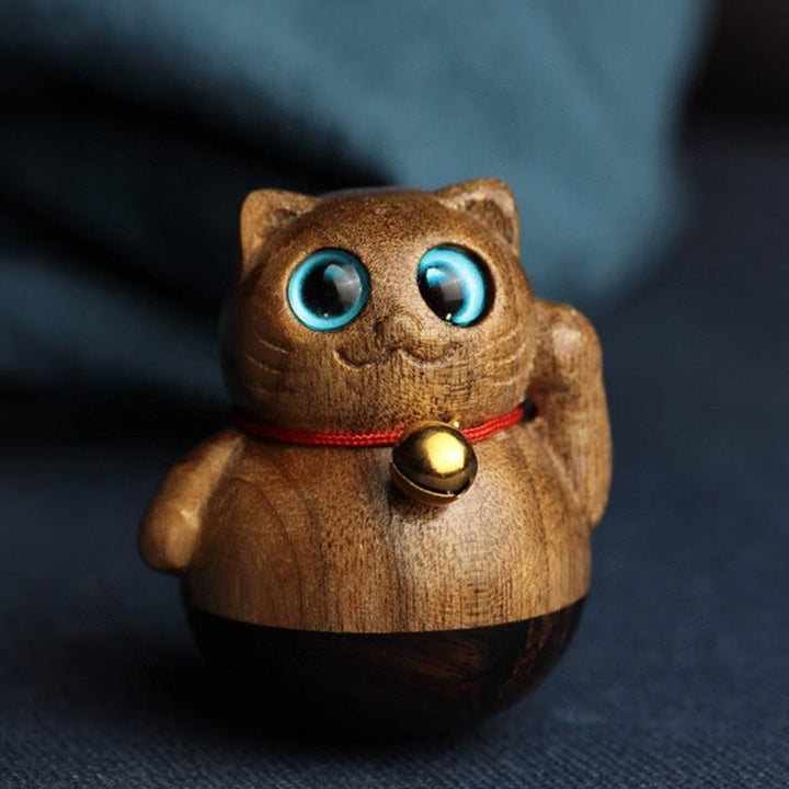Buddha Stones Mini Lucky Cat Kitten Phoebe Zhennan Wood Blessing Decoration - image 16