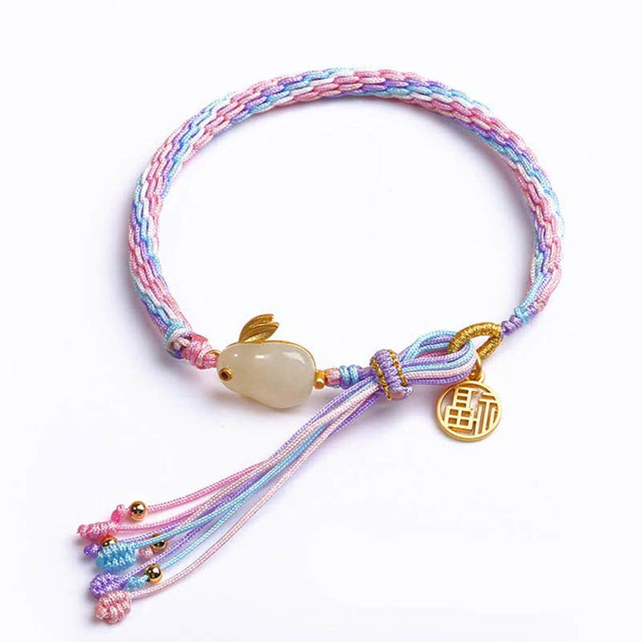 Reincarnation Knot Luck String Protection Braid Bracelet - Hetian Jade Rabbit (Wrist Circumference 14-20cm) - image 12