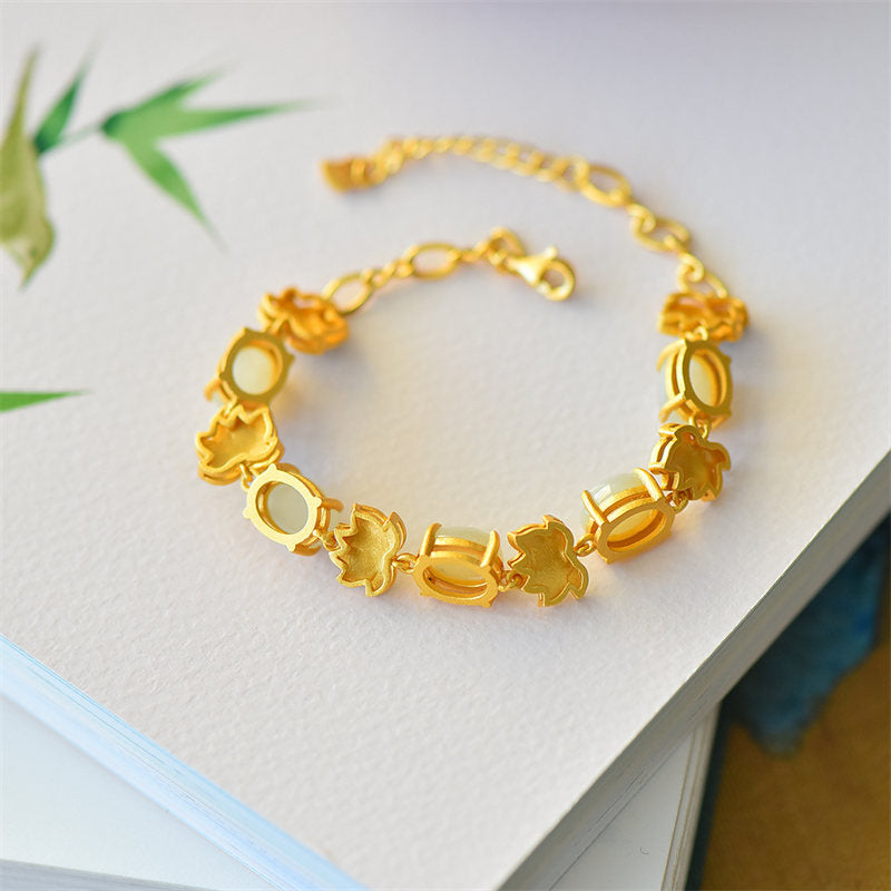Buddha Stones White Jade Cyan Jade Lotus Protection Bracelet - image 5