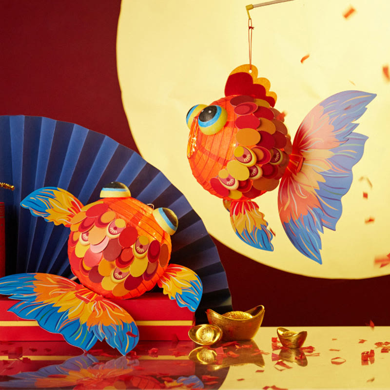 Buddha Stones DIY Good Luck Koi Fish Paper Lantern Lamp Mid-Autumn Festival Child Kids Lantern Decoration - image 1